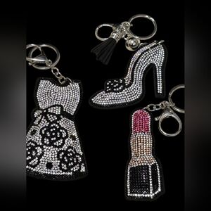 Elegant Rhinestone Trio Bag Charm | Dress, Shoe, Lipstick